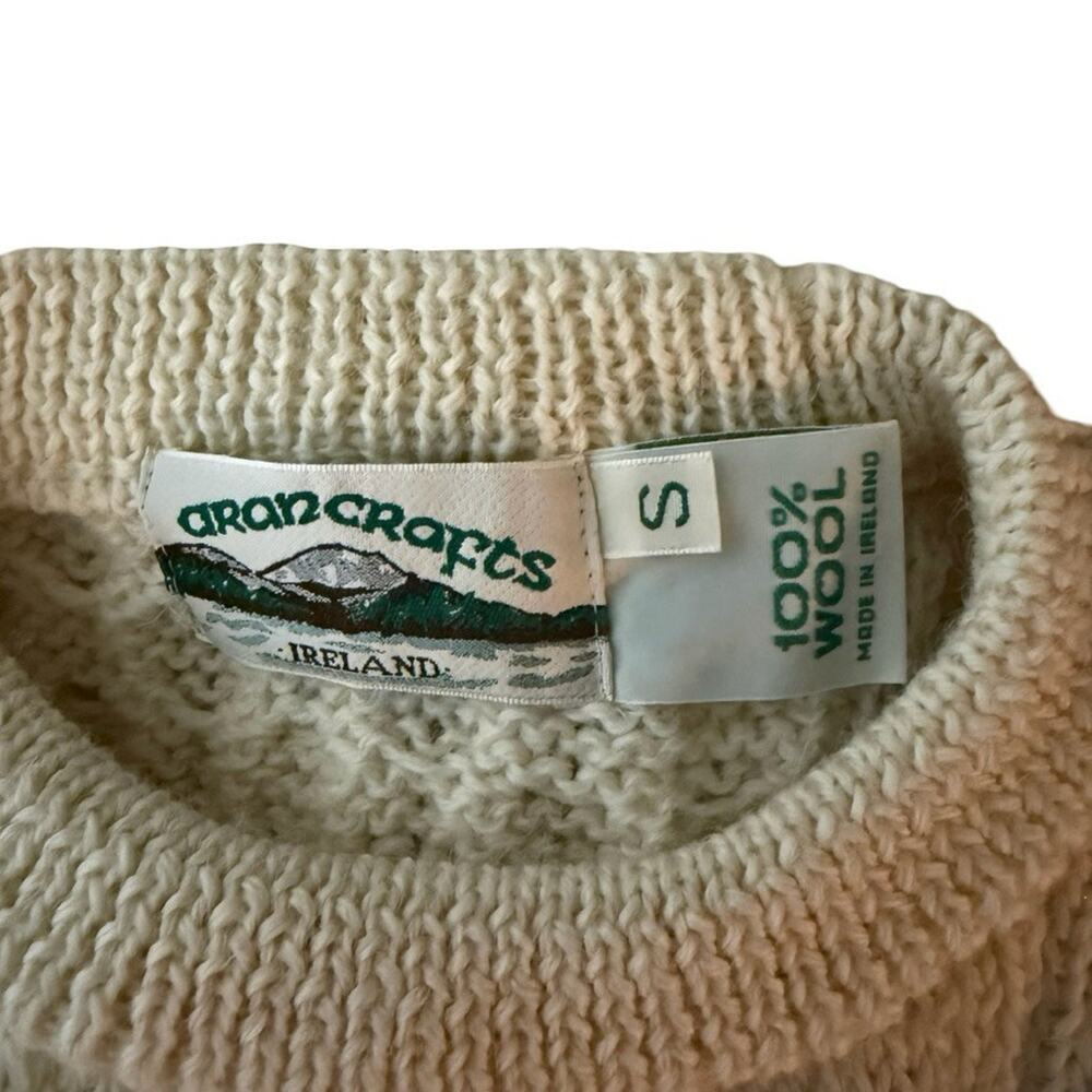 Aran Crafts Ireland 100% Wool Cable Knit Chunky Knit Fisherman Sweater Ivory S - Picture 2 of 16